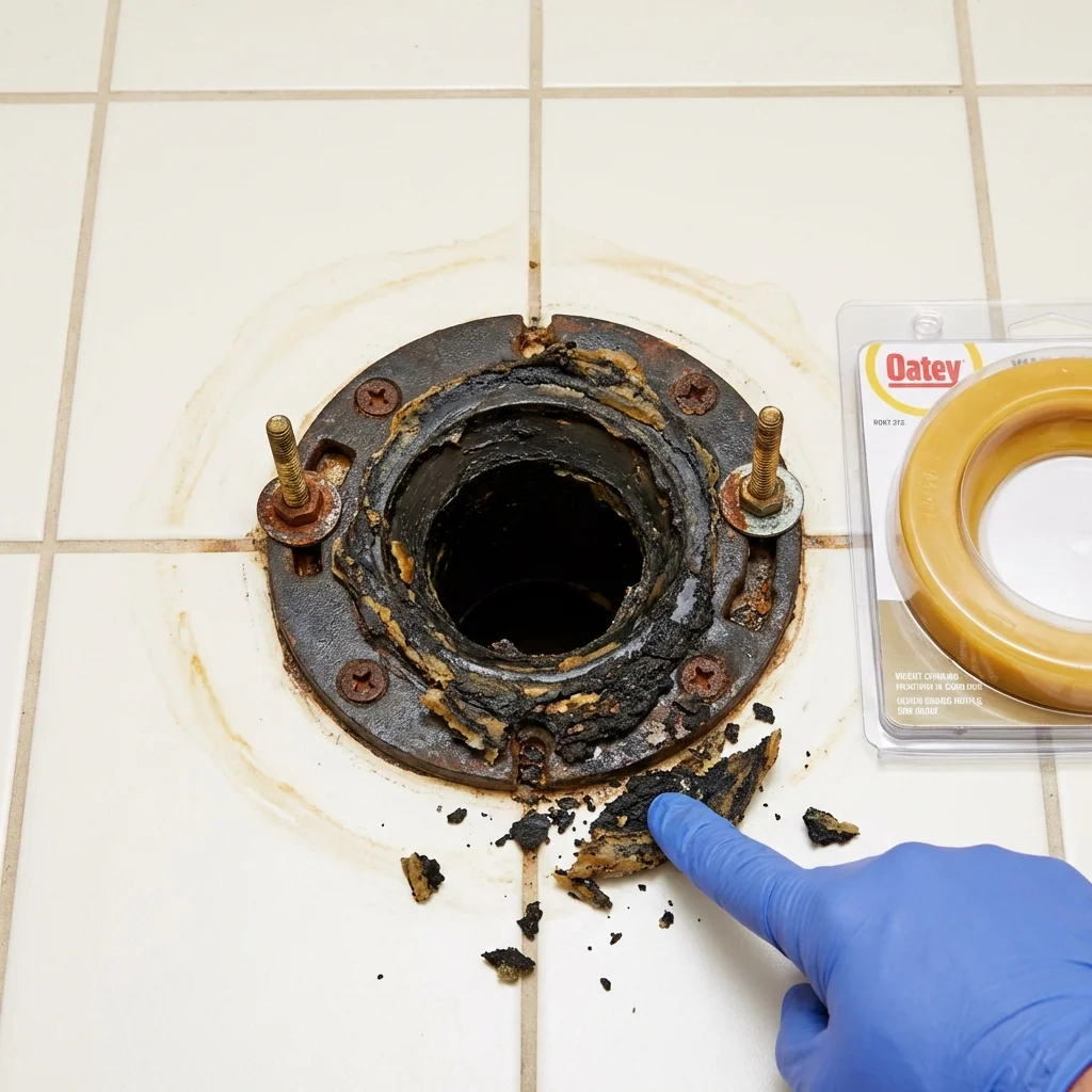 Failed wax ring showing water seepage at the base of a toilet in a Winnetka, IL home