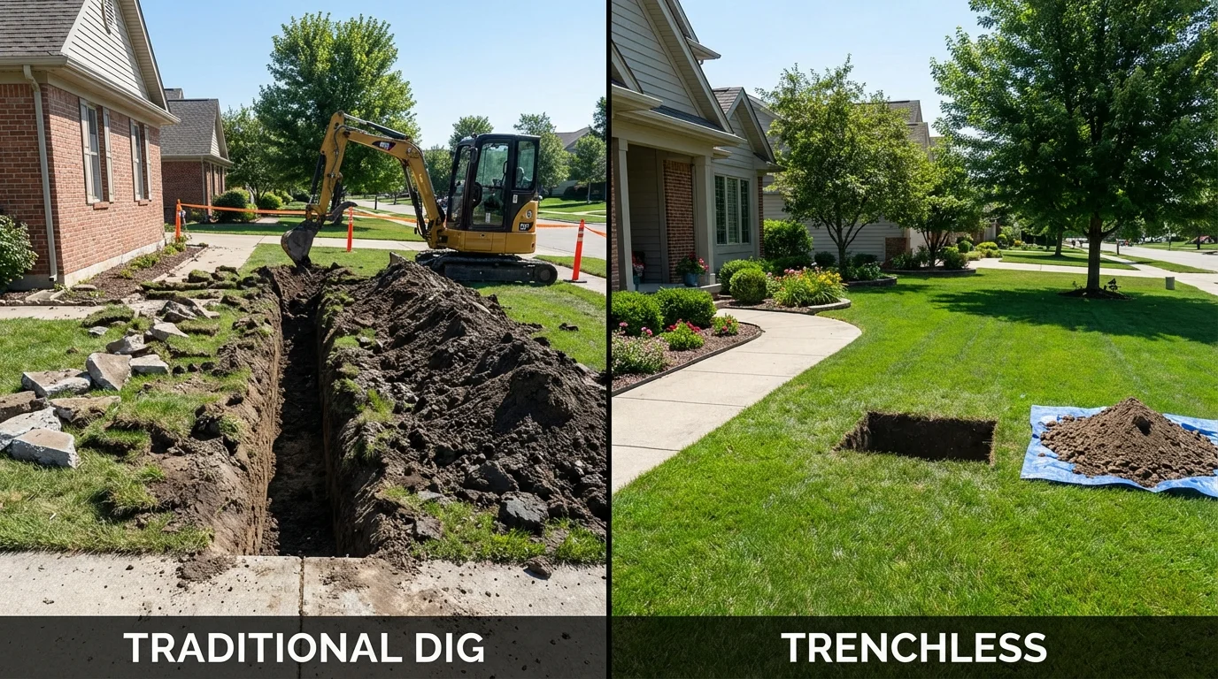 Trenchless sewer repair with minimal yard damage versus traditional excavation in Winnetka, IL